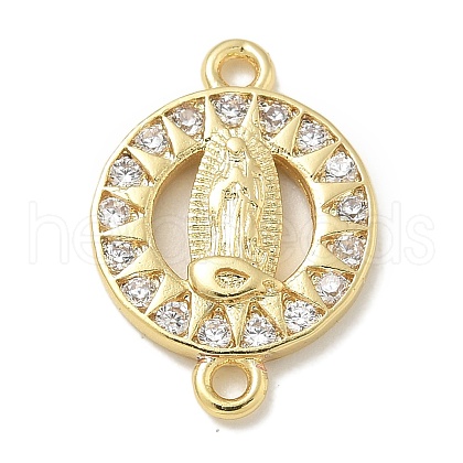 Rack Plating Brass Micro Pave Clear Cubic Zirconia Religion Virgin Mary Connector Charms KK-L224-094G-01-1