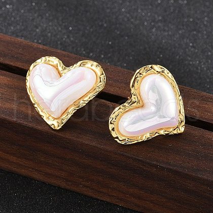201 Stainless Steel Heart Stud Earrings EJEW-P304-03G-1