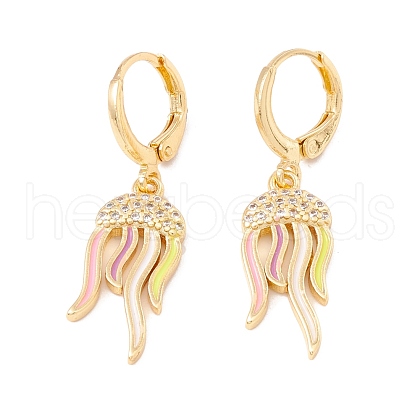 Enamel Jellyfish Dangle Leverback Earrings with Clear Cubic Zirconia EJEW-F282-14G-1