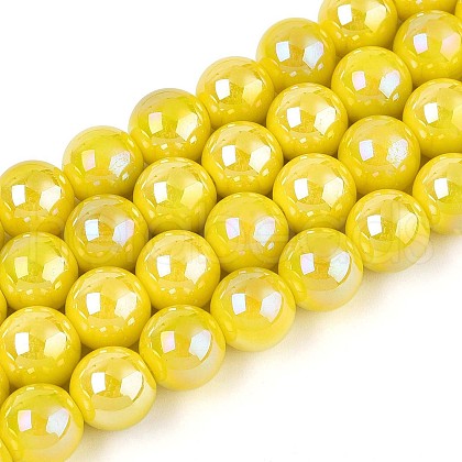 Electroplate Opaque Glass Beads Strands GLAA-T032-P10mm-AB16-1