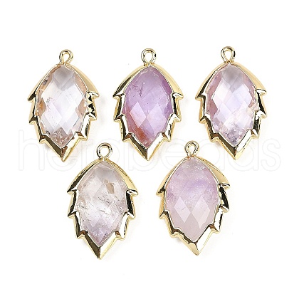 Natural Amethyst Faceted Leaf Pendants G-I375-04G-20-1
