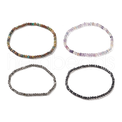 Natural Gemstone Cube Beaded Stretch Bracelet for Women BJEW-JB08976-1