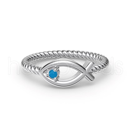 Jesus Fish Rhodium Plated 925 Sterling Silver Enamel Twist Finger Rings for Women RJEW-Q816-01P-1