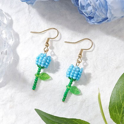 Grade A Round Glass Seed Beads Flower Dangle Earrings EJEW-MZ00451-05-1
