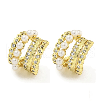 Brass Micro Pave Clear Cubic Zirconia Cuff Earrings EJEW-C104-046G-1