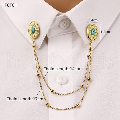 304 Stainless Steel Pave Dyed Synthetic Turquoise Hanging Chain Brooch JEWB-S021-04G-05-1