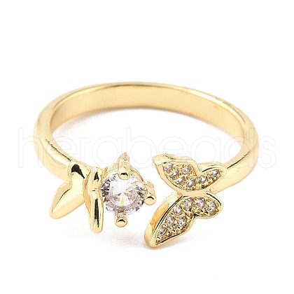 Brass Micro Pave Cubic Zirconia Cuff Ring X-RJEW-F116-20G-1