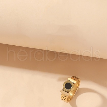 Flat Round with Watch Shape 304 Stainless Steel with Acetic Acid Finger Rings FS-WGD711C-03-1