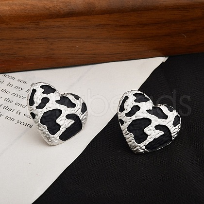Leopard Print Brass Enamel Stud Earrings for Women EJEW-U055-15C-S-1