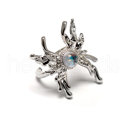 Butterfly Glass Imitation Moonstone Cuff Rings PW-WG927B8-01-1-1