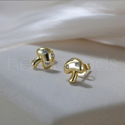 925 Sterling Silver Mushroom Stud Earrings EJEW-C146-07G-1
