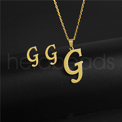304 Stainless Steel Letter Pendant Necklaces & Stud Earrings Sets WG4BFDA-07-1