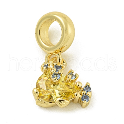 Rack Plating Brass Pave Yellow Cubic Zirconia Tortoise European Dangle Charms KK-Z067-60G-1