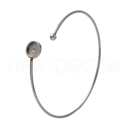 304 Stainless Steel Cuff Blank Bangle Bases with Round Tray STAS-Z088-04B-P-1