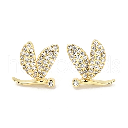 Rack Plating Brass Micro Pave Clear Cubic Zirconia Stud Earrings for Women EJEW-M260-17G-1