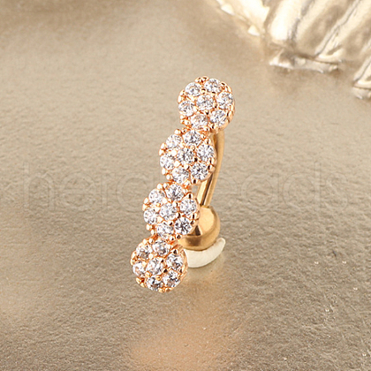 304 Stainless Steel Crystal Rhinestone Flat Round Top Down Belly Rings WGD5E41-03-1