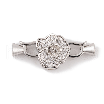 Rack Plating Brass Micro Pave Clear Cubic Zirconia Fold Over Clasps KK-K367-08P-1