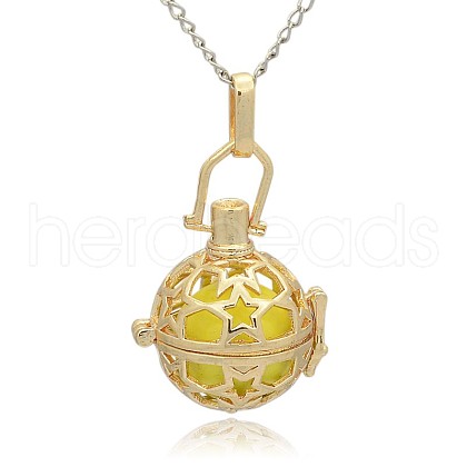 Golden Tone Brass Hollow Round Cage Pendants KK-J226-01G-1