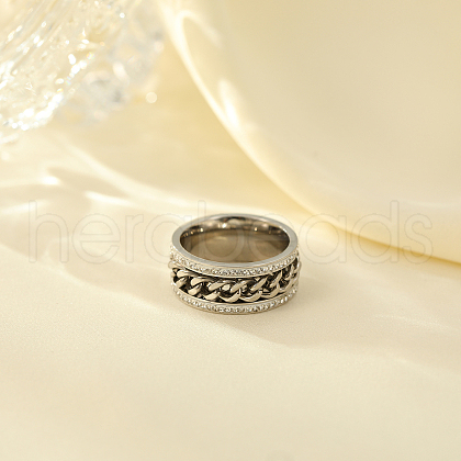 Stainless Steel Rotating Chain Clear Cubic Zirconia Ring TP6043-1-1