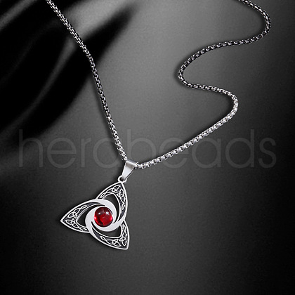 Viking Trinity Knot 304 Stainless Steel Red Cubic Zirconia Pendant Necklaces for Men FS-WG3DF62-01-1