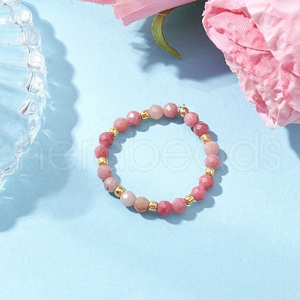 Natural Rhodonite Beaded Stretch Rings for Women RJEW-JR00868-09-1