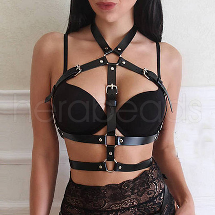 PU Leather & Alloy Harness Chest Waist Chain for Women WGB91D6-01-1