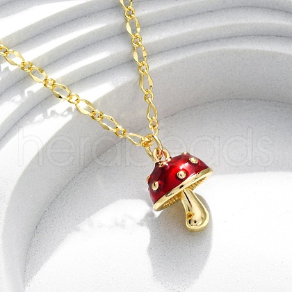 Brass FireBrick Enamel Pendant Necklaces for Women NJEW-K381-08A-G-1