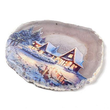 Printed Natural Agate Slice Stone Ornament DJEW-M011-04I-1