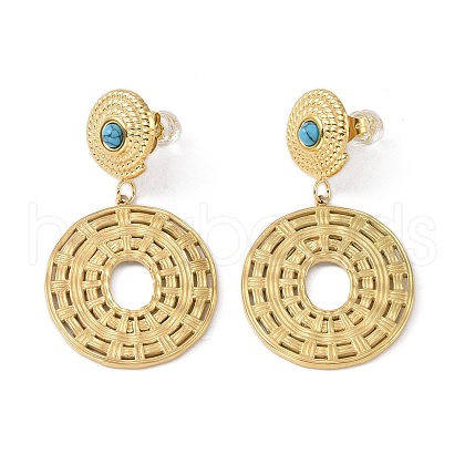 Natural Turquoise & 304 Stainless Steel Rope Disc Dangle Stud Earrings for Women EJEW-G390-05G-02-1
