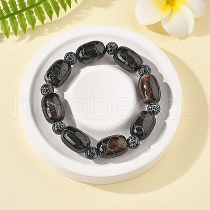 Natural Agate Bead Stretch Bracelets G-P570-01H-1