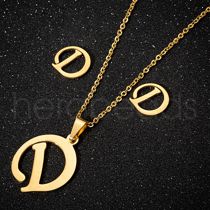 201 Stainless Steel Pendant Necklaces & Stud Earrings Sets WG00841-52-1