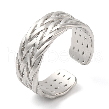 Non-Tarnish 304 Stainless Steel Textured Open Cuff Ring for Women RJEW-I098-34P-1