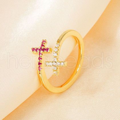 Brass Micro Pave Cubic Zirconia Cuff Rings YE0642-1-1