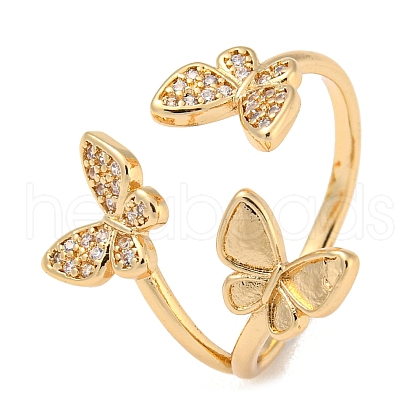 Brass with Cubic Zirconia Open Cuff Rings RJEW-B052-06G-02-1