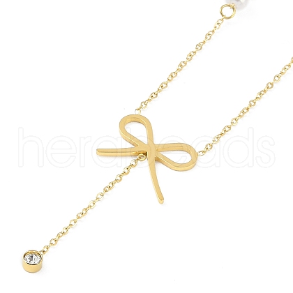 Ion Plating(IP) 304 Stainless Steel Crystal Rhinestone Bowknot Pendant Necklaces for Women NJEW-K276-24G-1