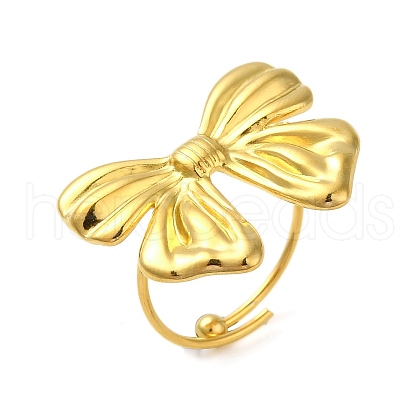 Ion Plating(IP) 304 Stainless Steel Bowknot Open Cuff Ring for Women RJEW-C083-06G-1