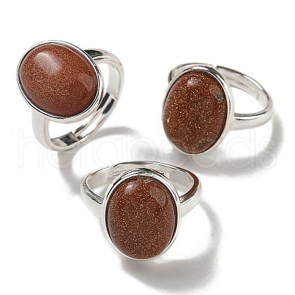 Synthetic Goldstone Oval Adjustable Rings RJEW-K371-07S-13-1