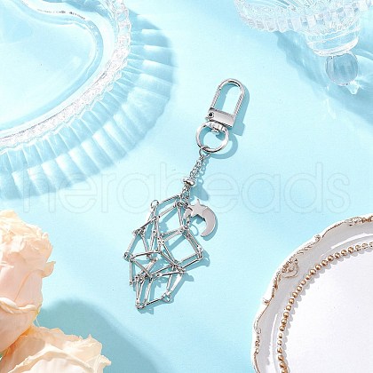 Brass Macrame Pouch Empty Stone Holder Pendant Decoration HJEW-JM03305-03-1