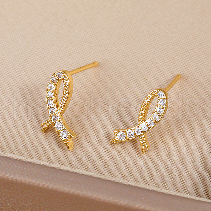 Exquisite Brass Clear Cubic Zirconia Ribbon Stud Earrings EE4607-1