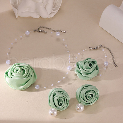 Rose Cloth with Plastic Pearl Pendant Necklace & Stud  Earring & Charm Bracelet FS-WG06DE4-05-1