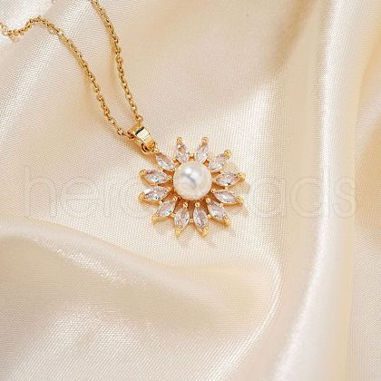 Fashionable Brass Clear Cubic Zirconia Pendant Cable Chain Necklaces for Women FN2830-4-1