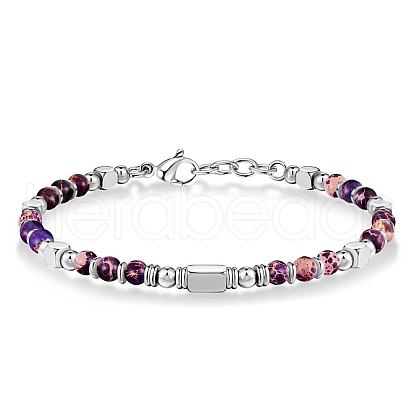 Adjustable 304 Stainless Steel Gemstone Beaded Bracelets FS-WG23DE2-08-1