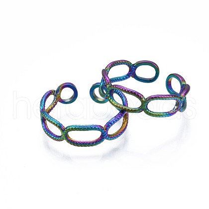 304 Stainless Steel Oval Wrap Cuff Ring RJEW-N038-093-1