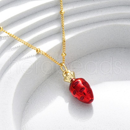 Brass FireBrick Enamel Pendant Necklaces for Women NJEW-K381-08C-G-1