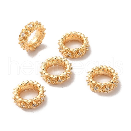 Brass Micro Pave Cubic Zirconia European Beads KK-M242-03G-1