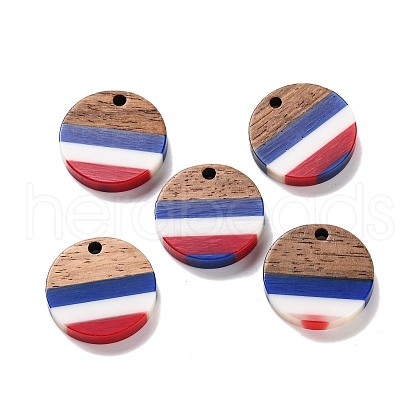 Independence Day Opaque Striped Resin & Walnut Wood Pendants RESI-U010-01E-1