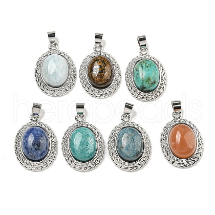 Natural Mixed Stone Oval Pendants G-B079-02P-1