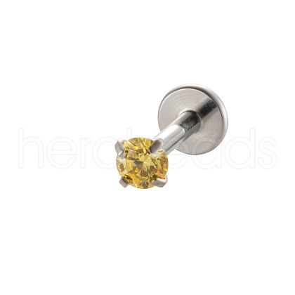 G23 Titanium Alloy Cubic Zirconia 17 Gauge Flat Round Threadless Labrets WG94BD7-07-1