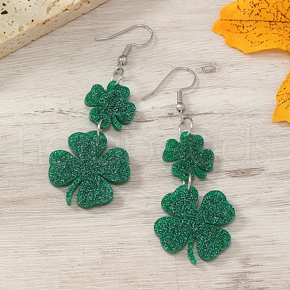 Shiny Acrylic Clover Dangle Stud Earrings HR9166-3-1