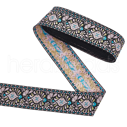 10 Yards Ethnic Style Polyester Jacquard Flower Ribbon OCOR-WH0078-185B-1